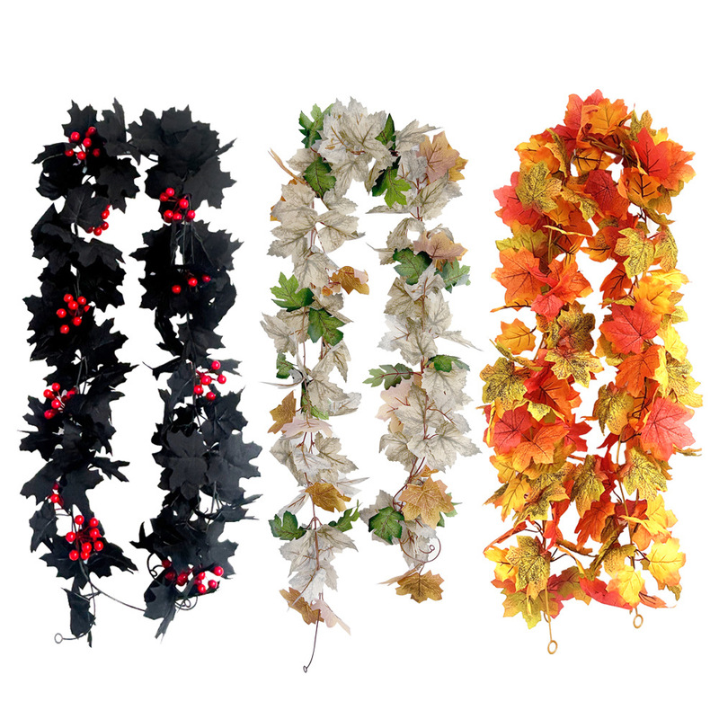 Cross-Border Amazon Halloween Maple Leaf Garland Autumn Home Decoration Ornaments Christmas Thanksgiving Artificial Greenery