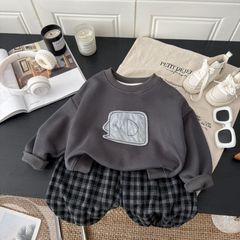 儿童卫衣套装2025秋季新款韩系卡通大象男女童卫衣格子卫裤两件套