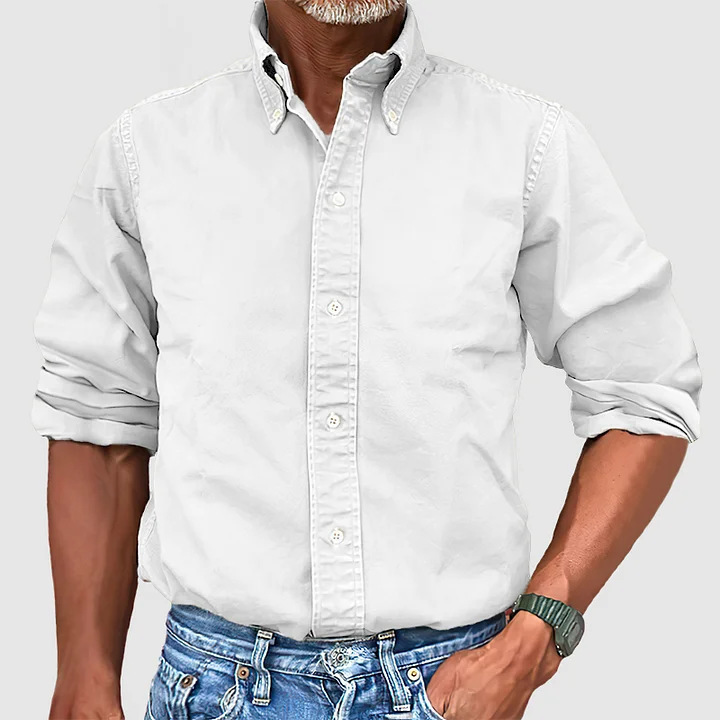 2025 New Amazon Independent Station Men's Business Casual Urban Versatile Shirt with Button-Down Collar Solid Color Shirt