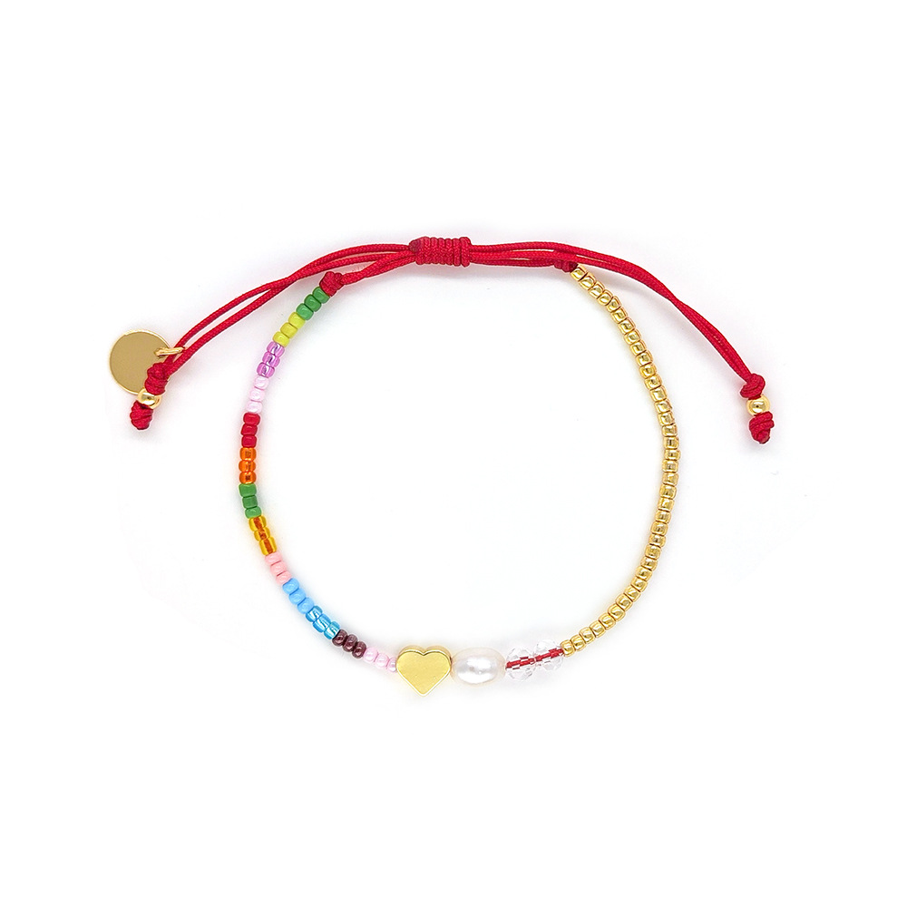 Women's Gender Knitting Design Casual Elegant Lady Heart Shape Freshwater Pearl Seed Bead Copper Beaded Chain Beaded Bracelets Wholesale