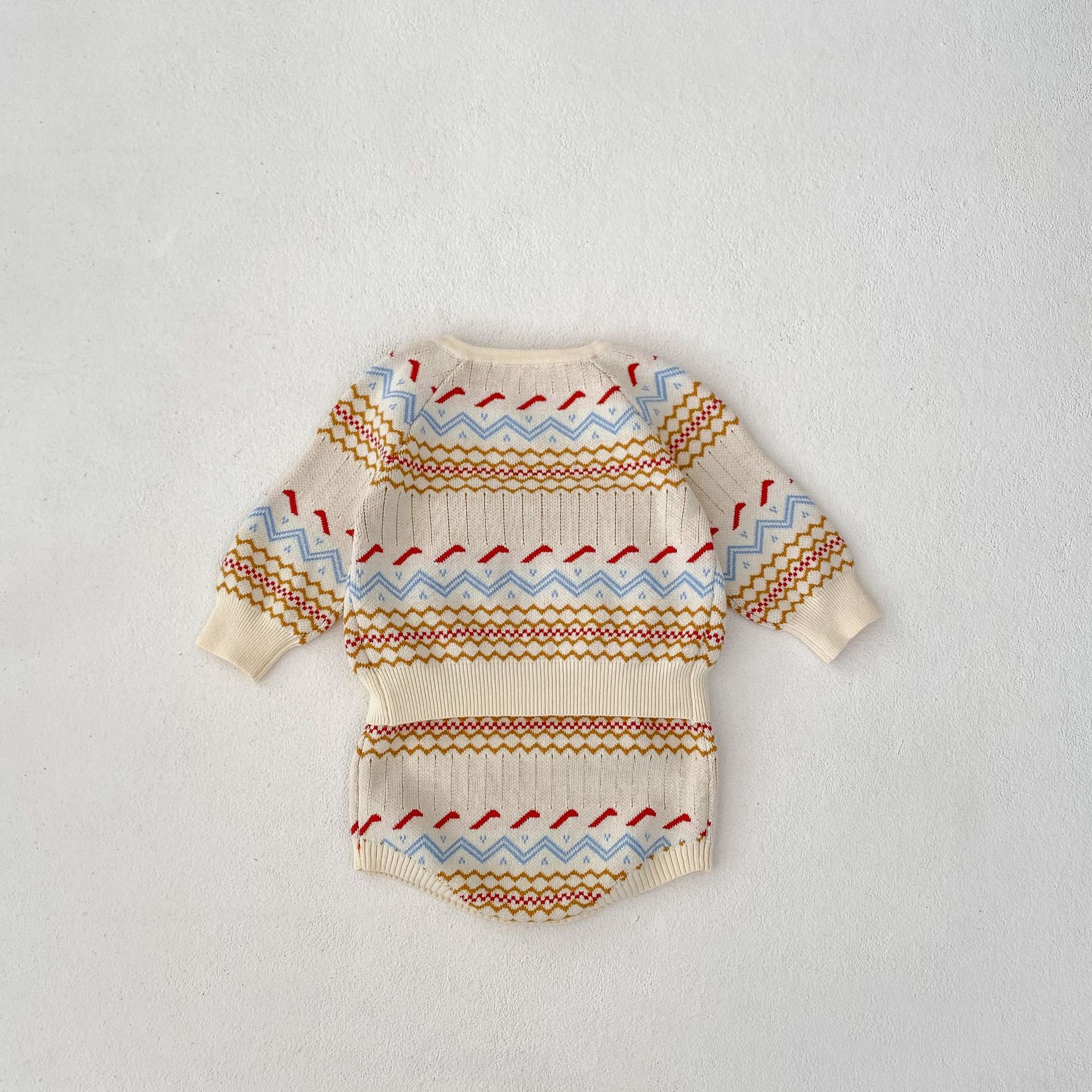 2024 őszi új unisex jacquard kötött szett fiúknak, lányoknak, babáknak, hosszú ujjú kardigán és khaki színben külön-külön_voghion.com