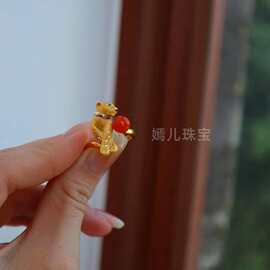 天然南红戒指14号圈口通体S925银镀金拉丝工艺轻奢高级感女式