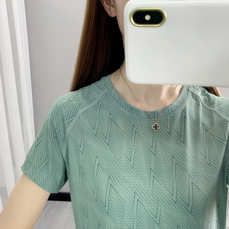 Camiseta de secado rápido al aire libre sensación de hielo de verano de mujeres yoga elástico sudor de manga corta ropa de secado rápido camiseta de carreras