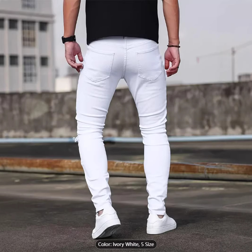 Vaqueros ajustados elásticos de High Street para hombre, vaqueros ajustados casuales, blancos, cómodos, de tela elástica._voghion.com
