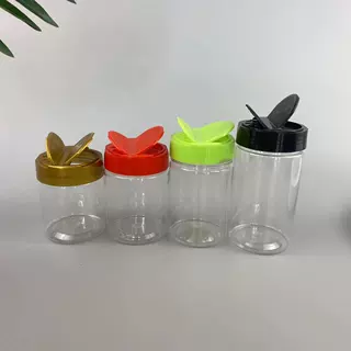厂家现货 PET透明塑料瓶65*100蝴蝶双盖芝麻杏仁粉胡椒粉包装罐子