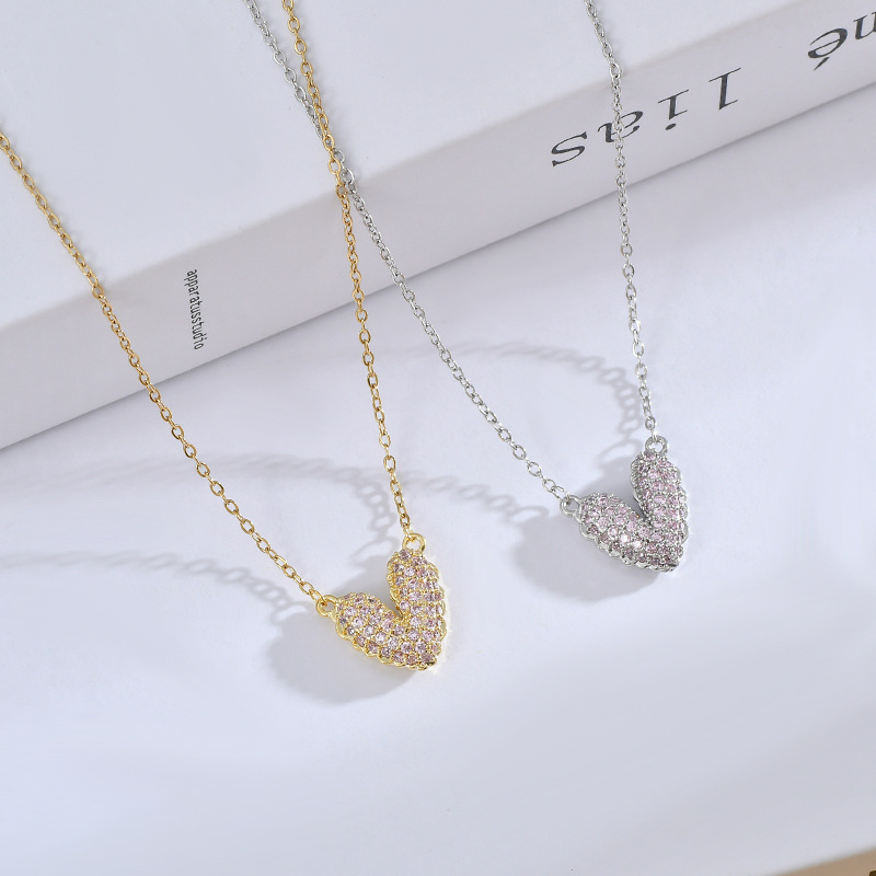 Daily Occasion Sweet Heart Shape Copper Pendant Necklace Plating Inlay Zircon Copper Necklaces 1 Piece