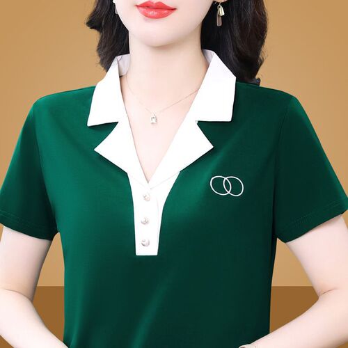Mother's Short Sleeve T-Shirt for Women, Unique Top, Cross-Border Summer New Arrival, Loose Half-Sleeve Collar Top, Thin Style