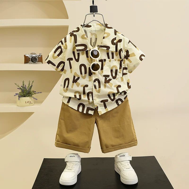 宝短袖衣服新款痞帅男童开学夏装衬衣宝儿童夏季衬衫可外穿2026年