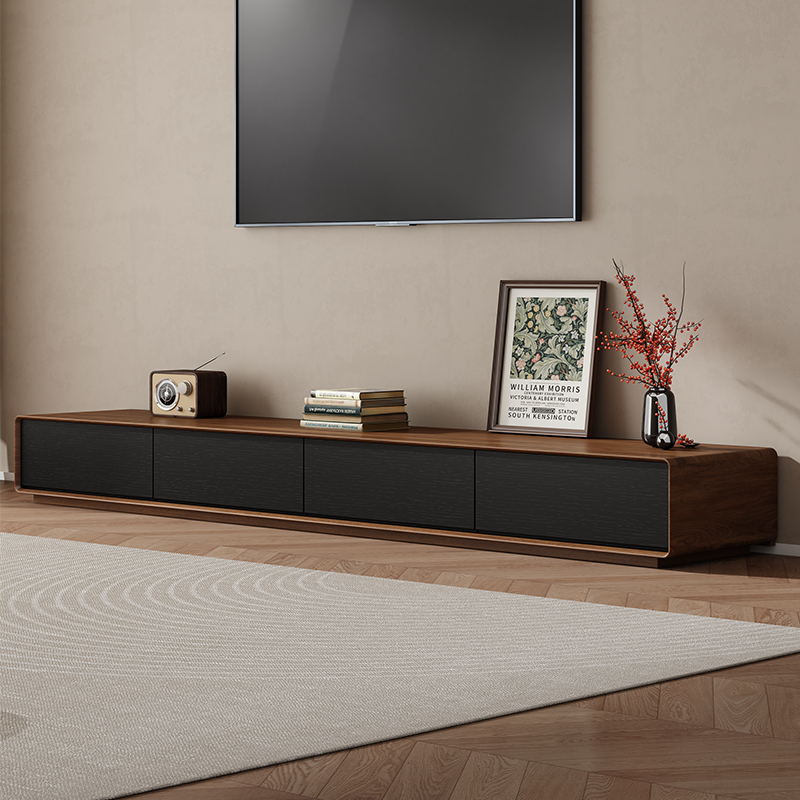 Modern Minimalist Solid Wood Tv Cabinet for Small Living Rooms, Walnut-Colored Floor Cabinet, Italian Light Luxury Minimalist Floor-Standing Tv Cabinet