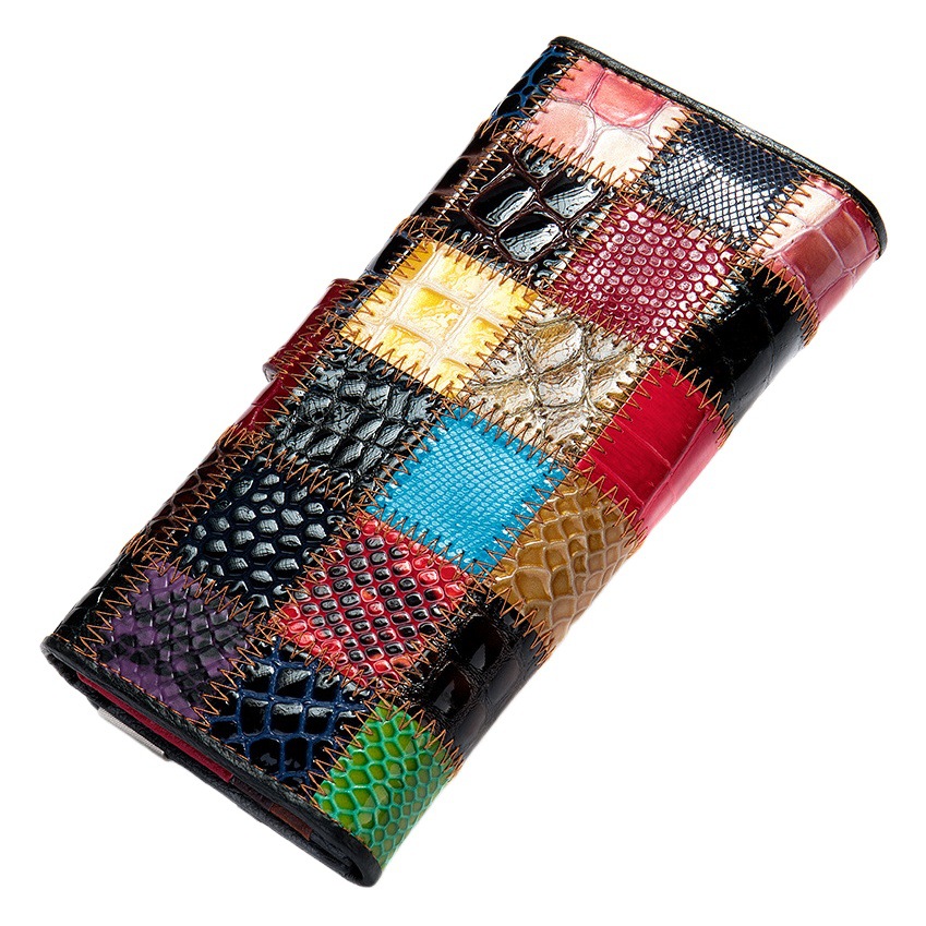 Cartera de mujer WESTAL, éxito de ventas transfronterizo, nueva cartera de piel auténtica de primera capa con costuras coloridas y acolchadas.