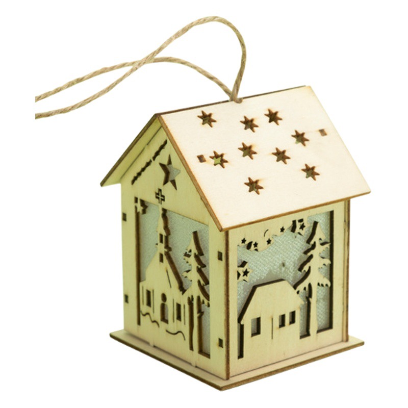 Decoraciones navideñas, casa de madera luminosa, luz nocturna de madera, casa, adornos navideños pequeños para bricolaje, adornos colgantes para árbol de Navidad