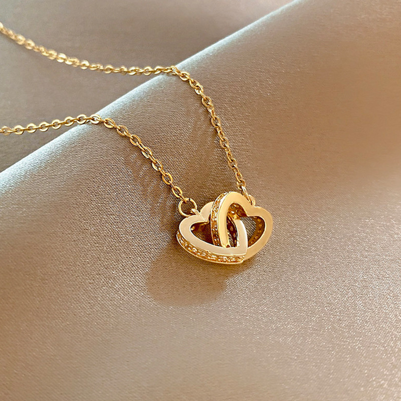 Titanium Steel Copper Sweet Plating Inlay Heart Shape Zircon Pendant Necklace display picture 1