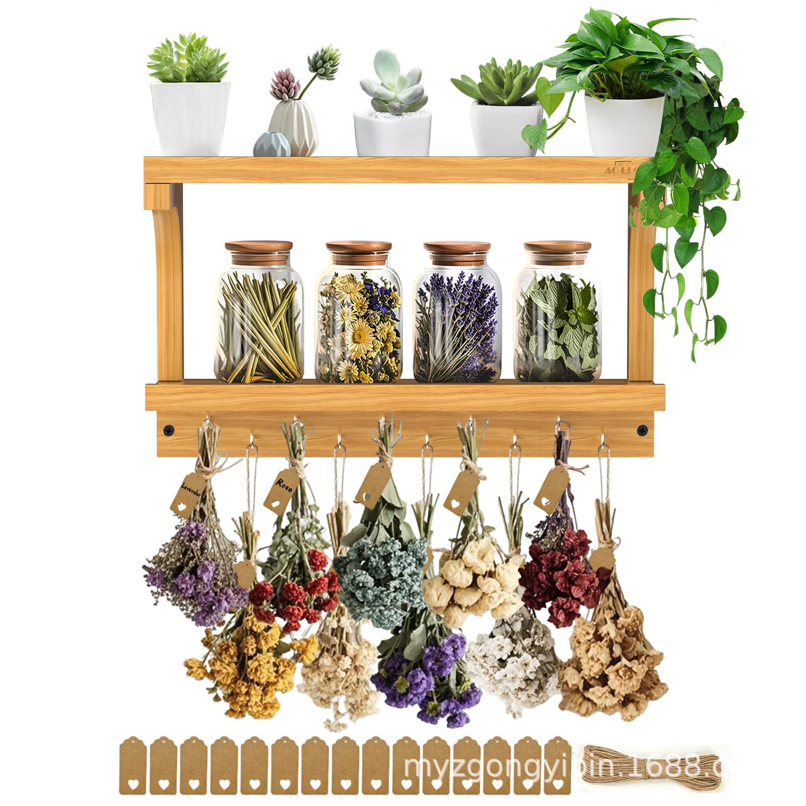 新款实木壁挂草本干燥架墙面装饰品挂架室内花架干草架干花置物架