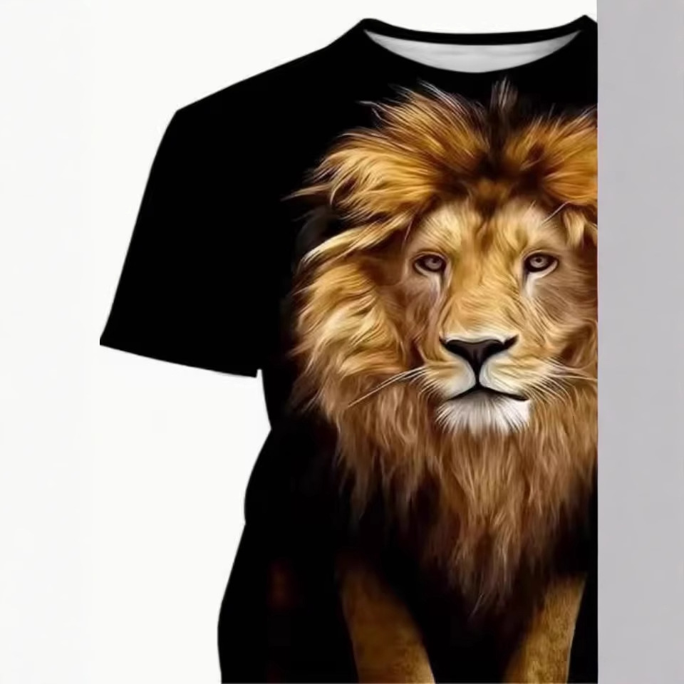 Forest Overlord Lion 3D Printed Men's High Street Personalidad suelta y transpirable de manga corta con cuello redondo Camiseta Ventas directas de fábrica