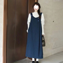 秋冬搭配一整套小个子遮肚子减龄奶甜茶上衣背带连衣裙子两件套装