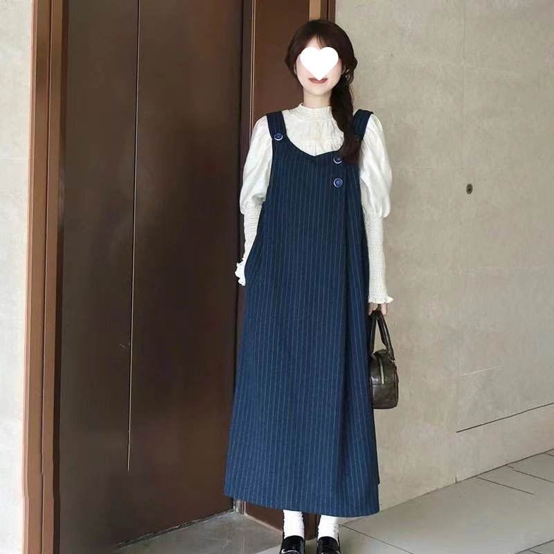 秋冬搭配一整套小个子遮肚子减龄奶甜茶上衣背带连衣裙子两件套装