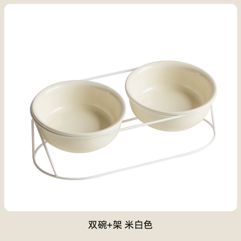 Cerámica oblíqua para mascotas doble tazón para proteger la columna vertebral cervical tazón para gatos tazón para gatos pies altos anti-derrumbe tazón de agua de gran capacidad tazón de grano