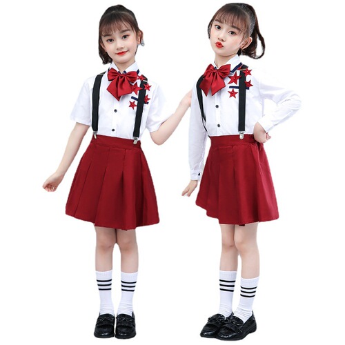 Toddlers kids wine color British style stage performance choir chorus performance school uniforms strap pants cheerleaders carnival party formal suit for boys girls