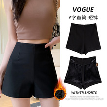 冬季加绒罗马短裤女秋冬外穿休闲高腰热裤打底裤百搭黑色西装短裤