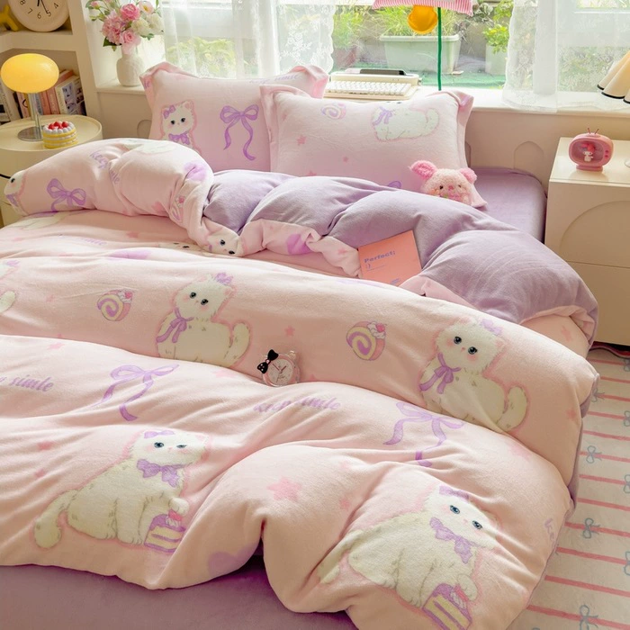 Demi-season velvet warm jeans, children's set, fleece fitted sheet, keep warm fleece duvet cover, 4 piece set, 3 piece set