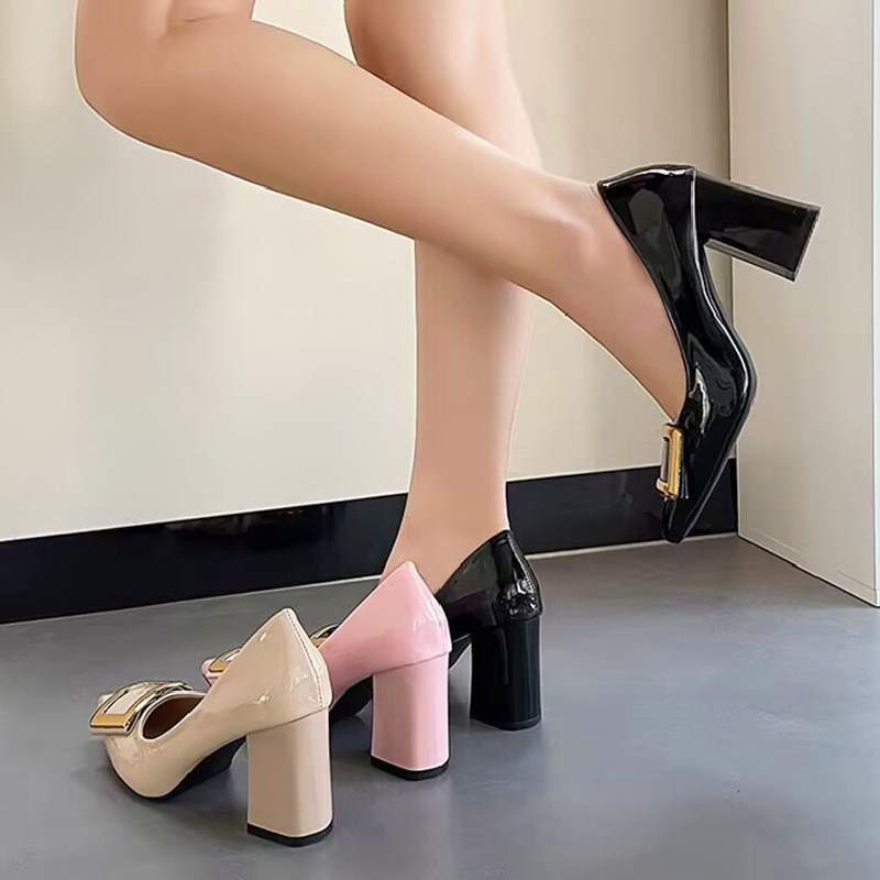 High Heeled Commuter Shoes Women's 2024 New Spring and Autumn Thick Heeled Pointed Elegant Square Buckle Shallow Mouth Foreign Trade plus size Women's Shoes High Heeled Commuter Shoes Women's 2024 New Spring and Autumn Thick Heeled Pointed Elegant Square Buckle Shallow Mouth Foreign Trade plus size Women's Shoes
