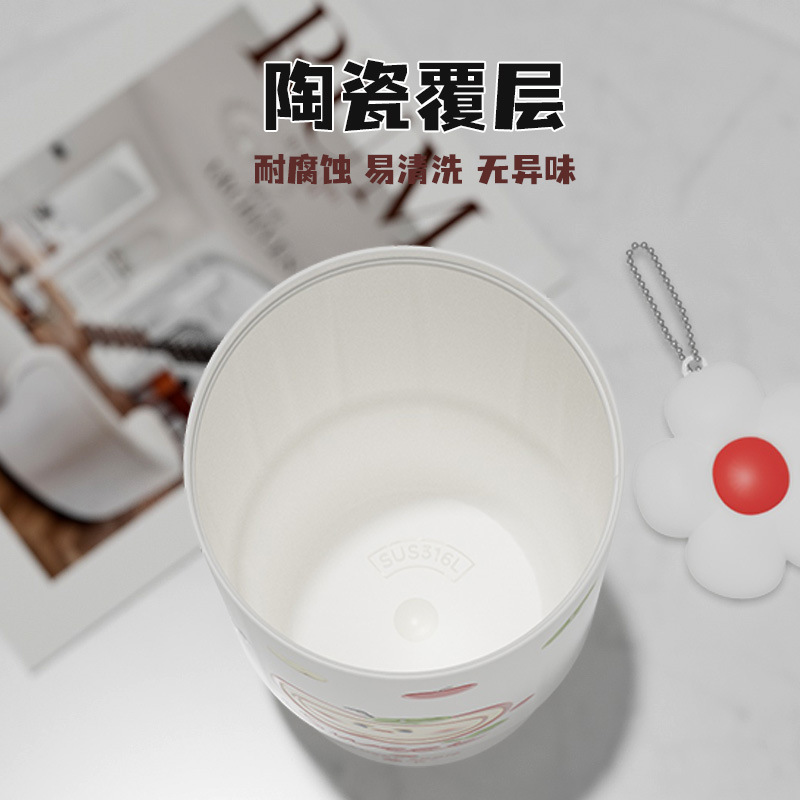 Jiaoxia セラミックライナー断熱カップ大容量女性用ウォーターカップ高価値ストローダブルドリンクカップステンレス鋼コーヒーカップ|undefined