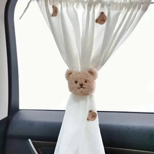 Korean style ins style plush three-dimensional bear head baby and child car sunshade straps car curtain ties and ropes