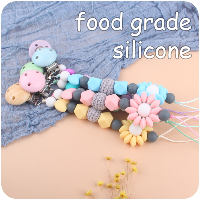 Bebé de dibujos animados flor chupete cadena creativa bebé cuentas de silicona mordedura molar cadena anti-caída Amazon nuevo
