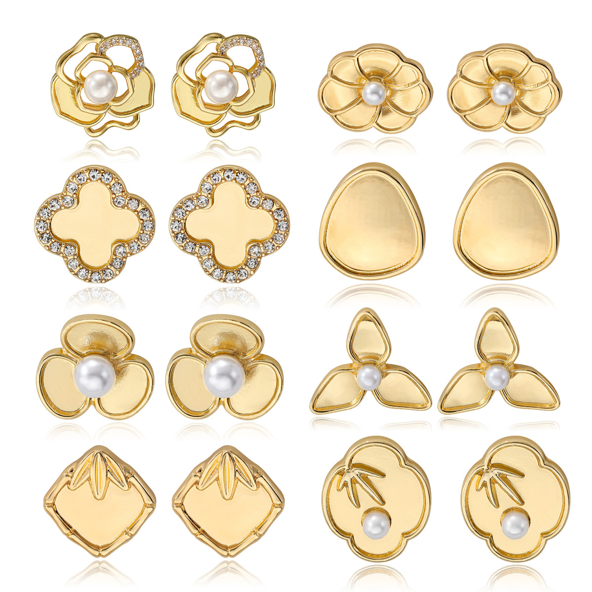 New Style Imitation 925 Silver Mother-Of-Pearl Hollow Camellia Earrings with Alloy Base, Handmade DIY Cloisonné Enamel Women's Accessories