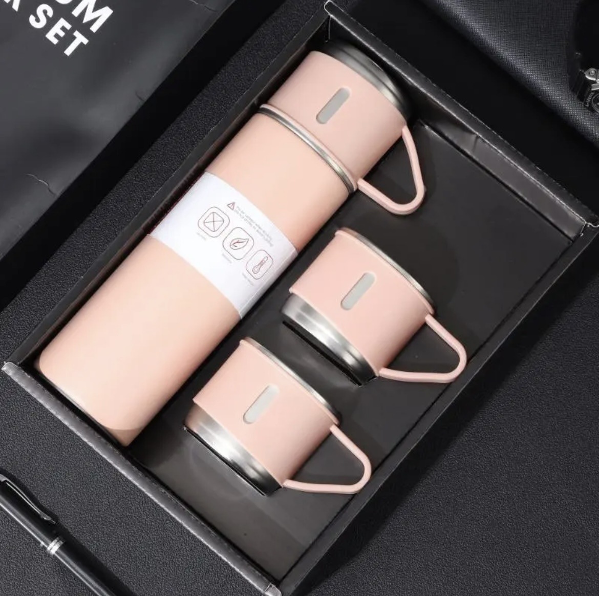 Regalo Taza de aislamiento de acero inoxidable 304 Taza de agua de negocios Una taza Juego de caja de regalo portátil de tres cubiertas Logotipo imprimible