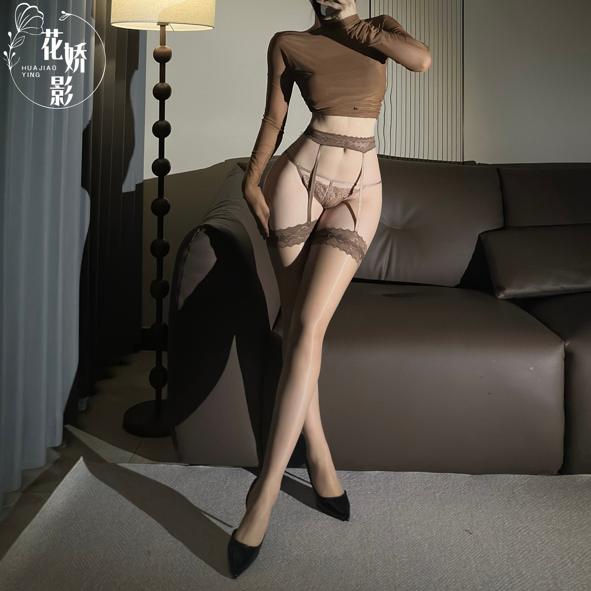 Huajiaoying sexy stockings one-piece suspenders lace stockings bow aurora ultra-thin sexy temptation free of charge