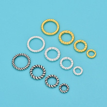 S925纯银复古麻花扭纹圈 DIY手工串珠编绳手链手串配件圆环闭口圈