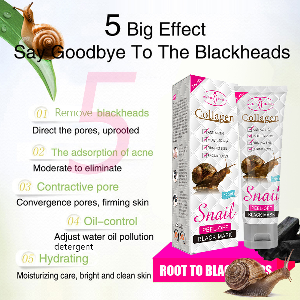 Cross-Border Aichun Collagen Snail Black Mask Peel-Off Blackhead and Acne Lifting Mask Source Oem Factory
