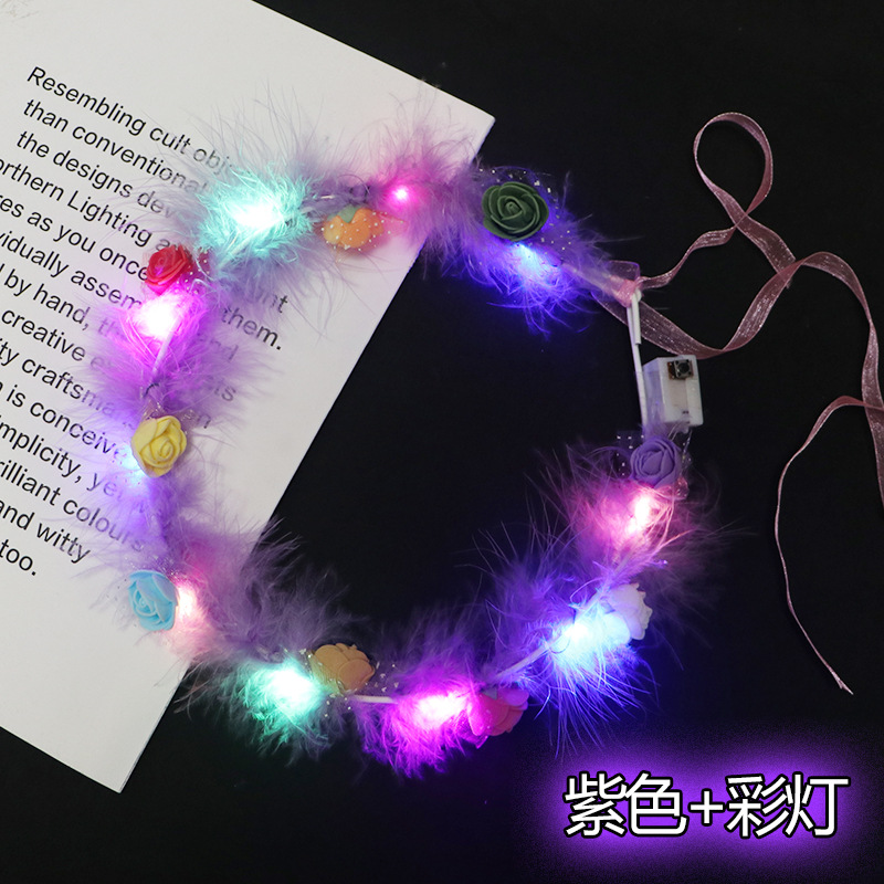 Popular pluma luminosa Garland pluma Orejas de conejo brillante luz LED flash Garland puesto de punto escénico guirnalda luminosa