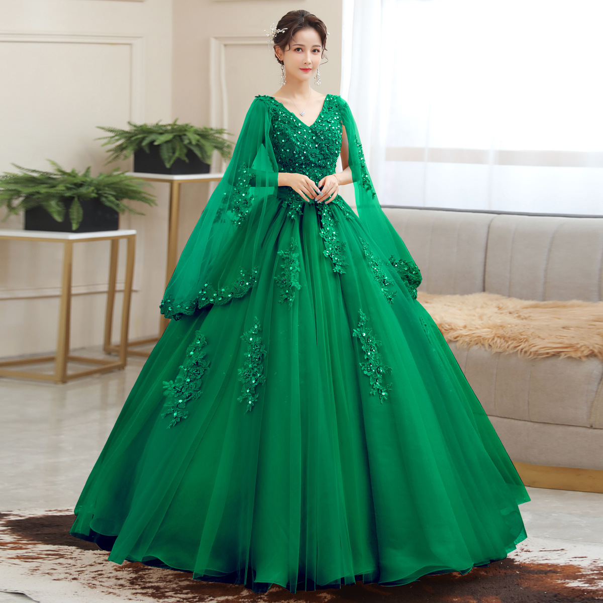Vestido de novia de color Reunión Anual anfitrión rendimiento estudiante vocal solo arte examen ropa pettiskirt vestido de noche largo femenino image 12
