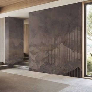 New Chinese retro landscape wallpaper landscape 2023 new wallpaper living room tea room TV background wall mural stickers