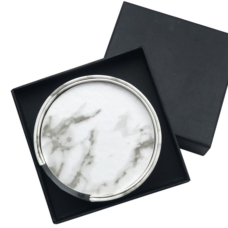 Transfronterizo personalizado LOGOpu taza almohadilla aislante de calor almohadilla de cuero de mármol redondo conjunto de almohadilla de taza OEM personalizado al por mayor