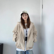 慵懒风连帽座山雕棉服女款2025冬季新款加绒加厚毛绒情侣棉袄外套