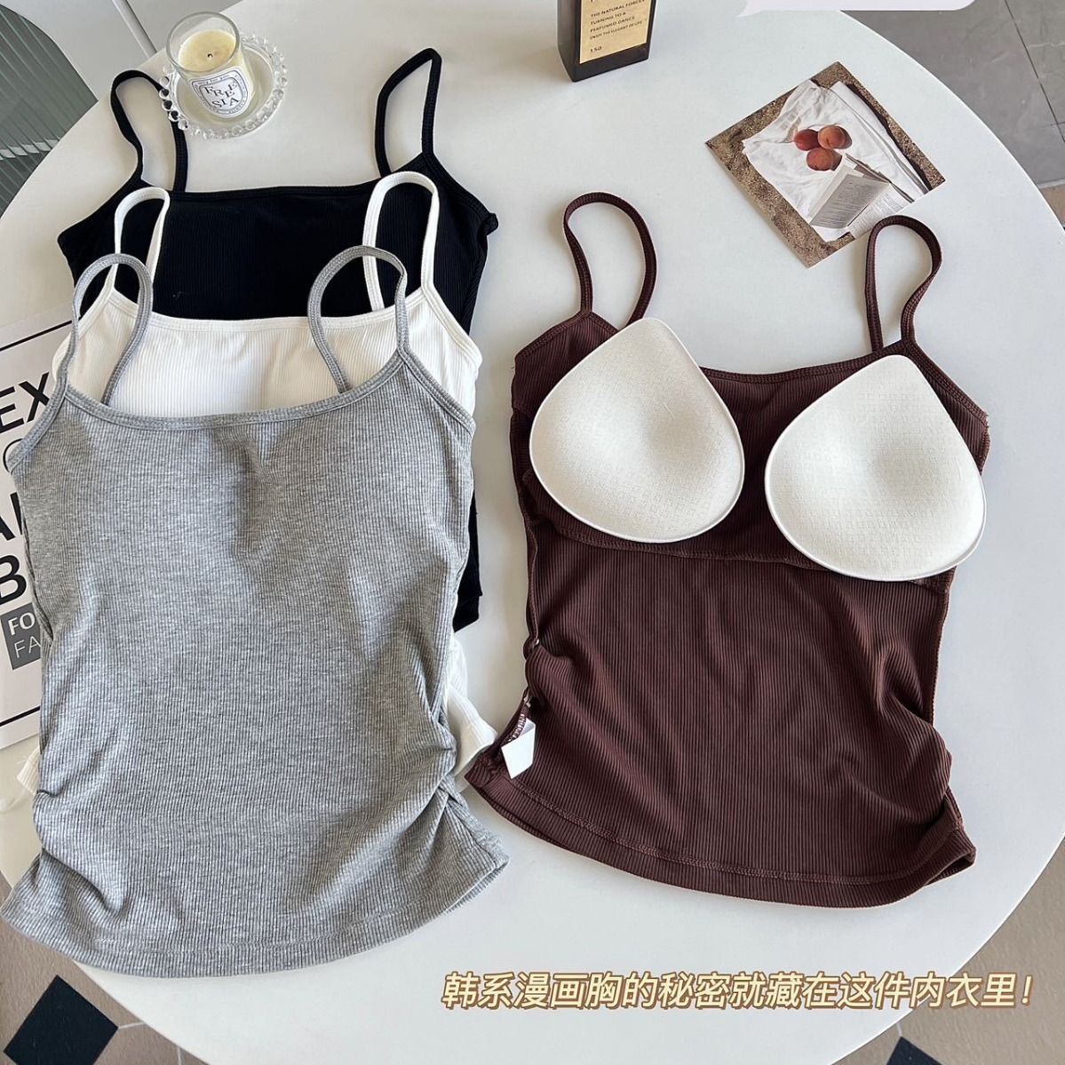 Camisola de espalda de belleza de verano para mujer con almohadilla para el pecho engrosada, soporte superior, interior y exterior, camisola de expansión de fondo y exterior