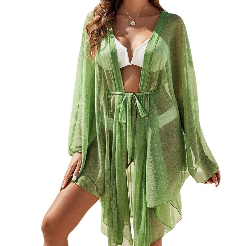 Transfronterizo Amazon moda europea y americana sexy profunda V blusa playa Playa Sol protección camisa casual suelta encaje vestido de la cubierta image 7