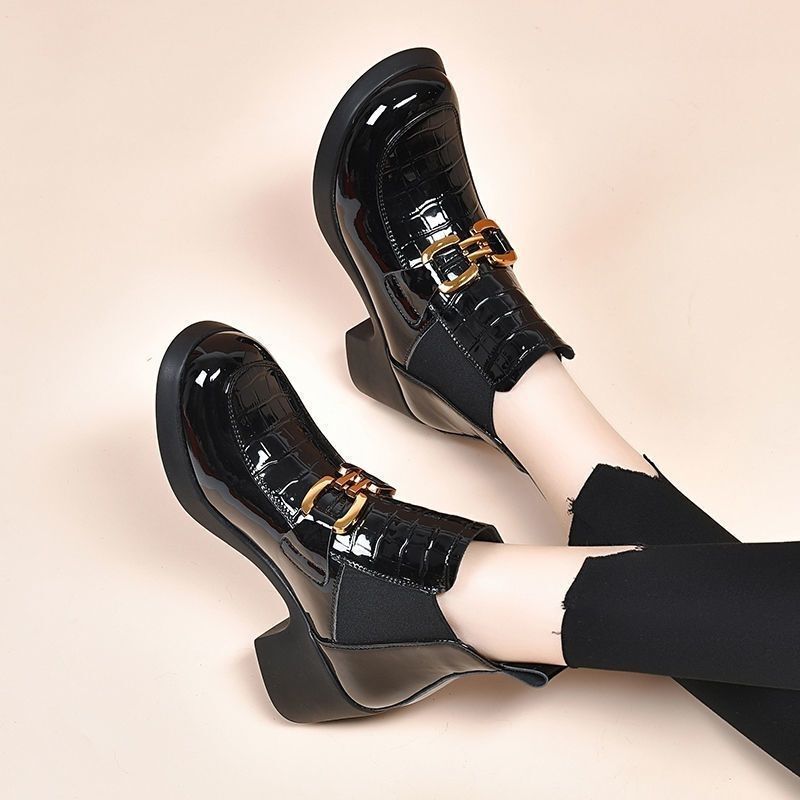 Jinbukang Genuine Soft Leather Chelsea Short Boots for Women 2026 New Style Chunky Heel Women's Shoes Spring and Autumn Single Boots Martin Boots Shiny Patent Leather Jinbukang Genuine Soft Leather Chelsea Short Boots for Women 2026 New Style Chunky Heel Women's Shoes Spring and Autumn Single Boots Martin Boots Shiny Patent Leather