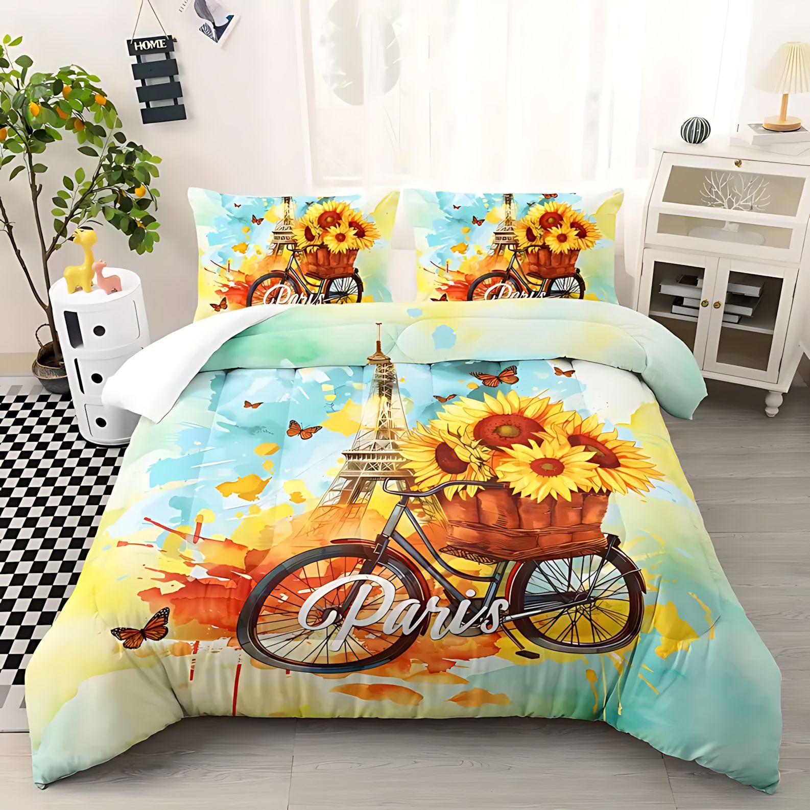 TEMU / JIT transfronterizo direccional girasol tema de impresión digital HD 180gms colcha colchón conjunto de almohada