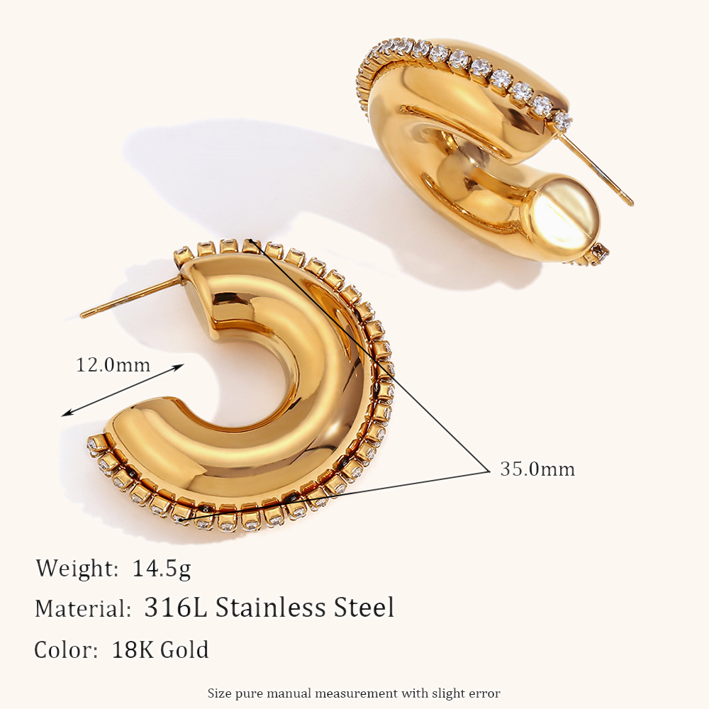 1 Pair Lady Geometric Plating Inlay Stainless Steel Zircon Earrings display picture 2