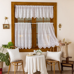Cross-border modern simple American European short curtain small curtain kitchen curtain warp knitted yarn curtain wear rod Japanese short curtain in stock batch