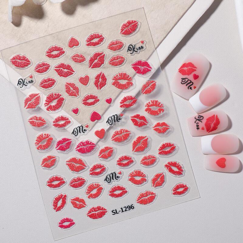 Flaming Red Lips Nail Stickers 5D Embossed Three-Dimensional Valentine's Day Red Love DIY Nail Art Stickers Accessories Sl Style Flaming Red Lips Nail Stickers 5D Embossed Three-Dimensional Valentine's Day Red Love DIY Nail Art Stickers Accessories Sl Style