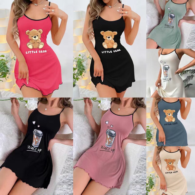 Cross-Border European and American Style Spaghetti Strap Dress, Women's Short Skirt, Home Casual Wear, Sexy and Wearable Outside, Printed Nightgown