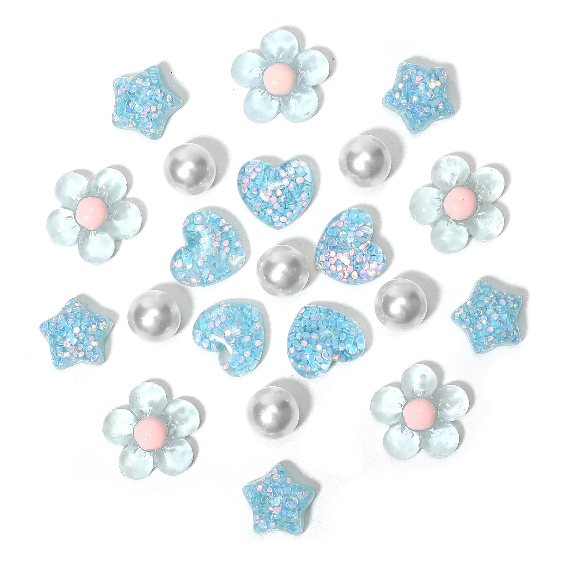 21pcs Resin Flower Sequin Star Shoe Flower DIY Beach Shoes Accessories Heart Pearl Clogs Shoe Buckle Bag Buckle