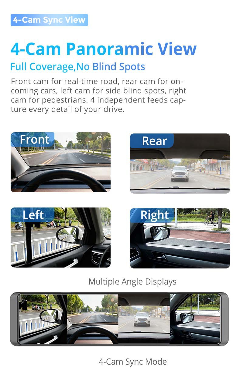 Cross-Border 12-Inch 4K Streaming Media Driving Recorder with 4-Channel Blind Spot Adas Assistance and Bsd Parking Monitoring Recorder