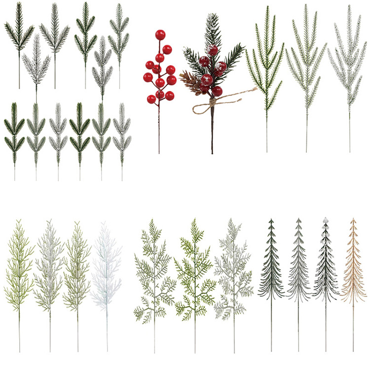 Cross-Border Christmas Artificial Five-Pronged Pine Needles Pine Tree Artificial Christmas Tree Flower Arrangement Decorative Garland Ornaments Plant Wholesale