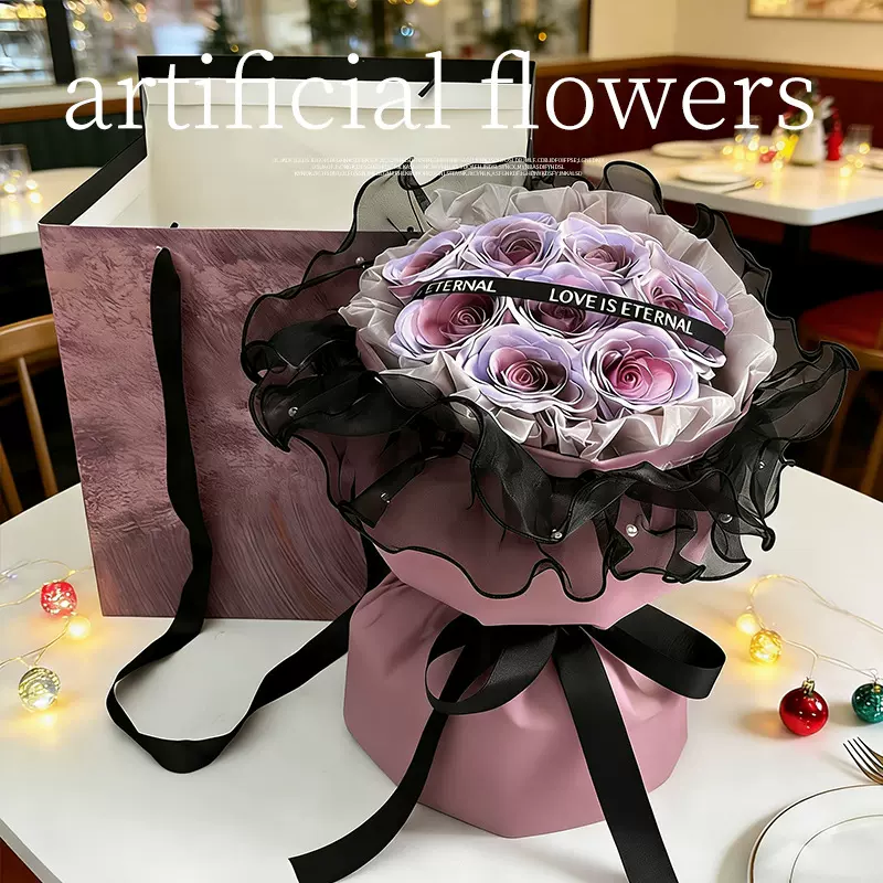 情人节礼物乌梅子酱永生花成品花束母亲节仿真玫瑰香皂花批发